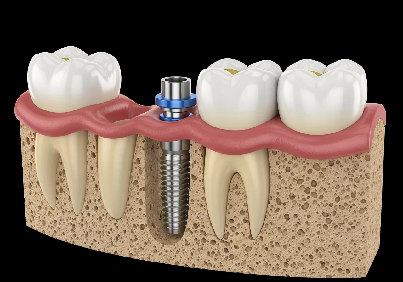 Illustration eines Implantats im Kieferknochen